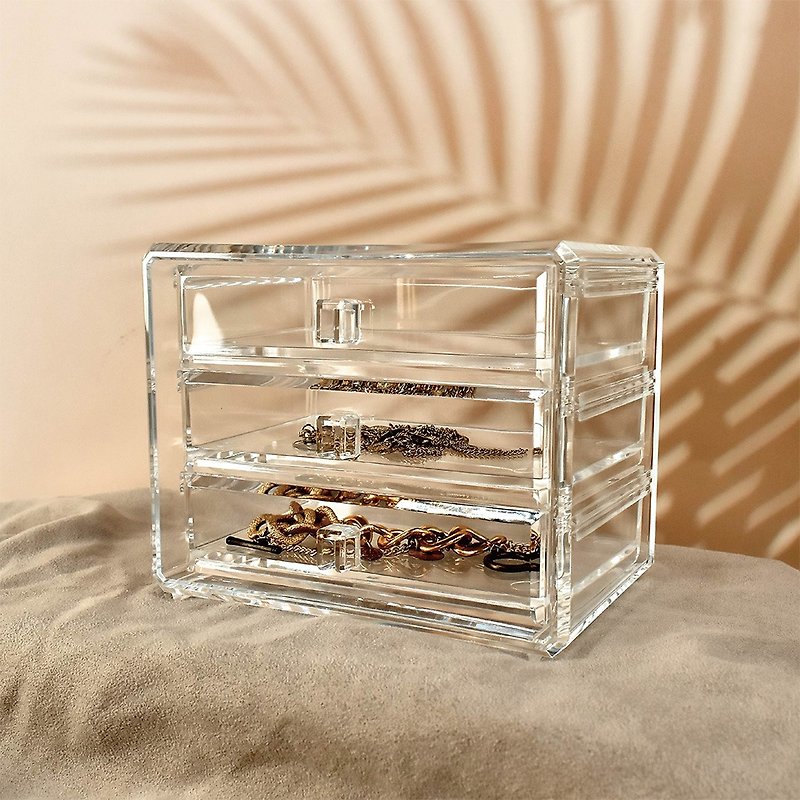 Clear Acrylic Deluxe 3-Drawer Jewelry Chest - Storage - Acrylic Transparent