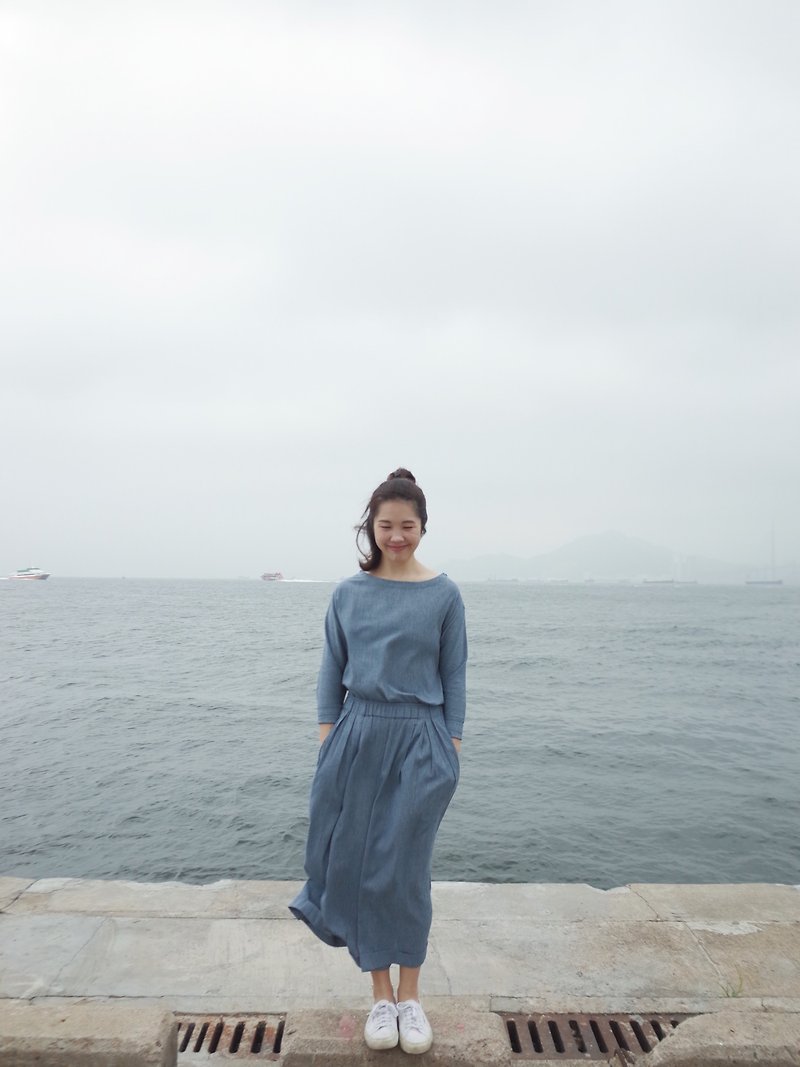 Cotton and linen hakama - Women's Pants - Cotton & Hemp Blue