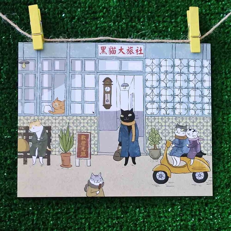 3貓小舖貓咪插畫明信片(畫家:貓小姐) – 黑貓大旅社 - 卡片/明信片 - 紙 