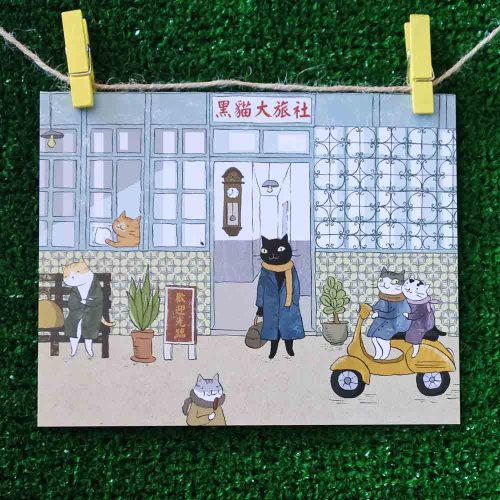 3貓小舖 3貓小舖貓咪插畫明信片(畫家:貓小姐) – 黑貓大旅社