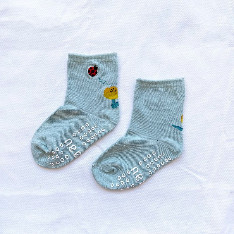 KIDS チューリップ 3:4/グリーン/刺繍入り滑り止め子供用ソックス - ベビーソックス - コットン・麻 グリーン