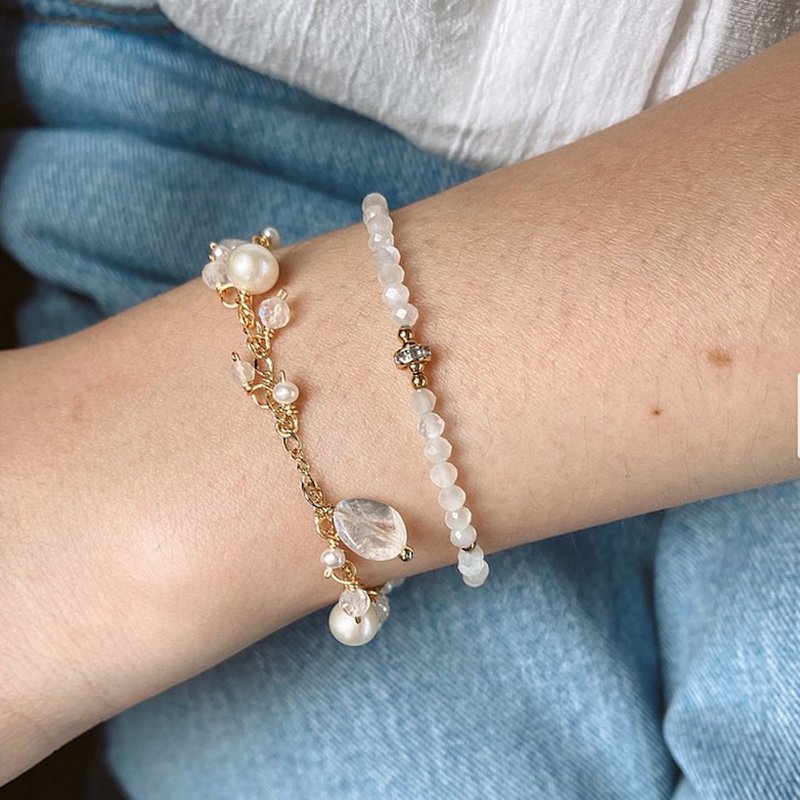 ITS-B153【天然寶石・白月光石】極美白月光石天然石手鍊手環 - 手鍊/手環 - 半寶石 白色