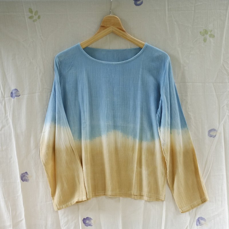 linnil: Natural two tone dip dye long-sleeve shirt- made of comfortable 100% cotton. - Women's Tops - Cotton & Hemp Yellow