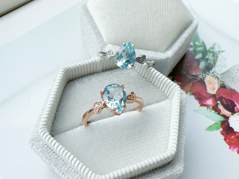 1.2ct Natural Blue Stone Sterling Silver Ring Elegant Water Drop Clear Crystal Fire Sparkling Birthday - แหวนทั่วไป - เงินแท้ สีน้ำเงิน