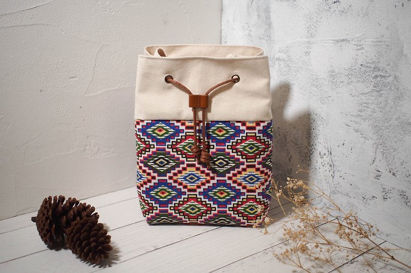 Traveler series cross-body bag / bucket bag / limited manual bag / folk style / out of print pre-order - Messenger Bags & Sling Bags - Cotton & Hemp Multicolor