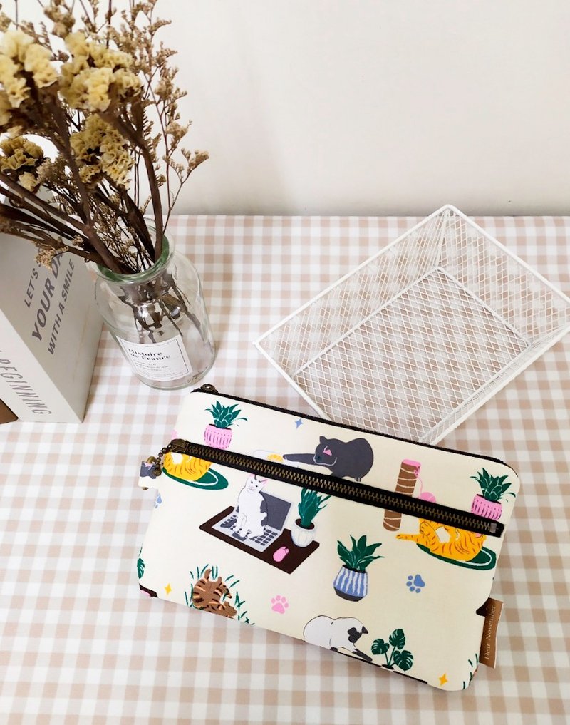 ピックアップシリーズ 小銭入れ/ユニバーサルバッグ/ジッパー付き収納袋/ネコパラダイス - 財布 - コットン・麻 多色