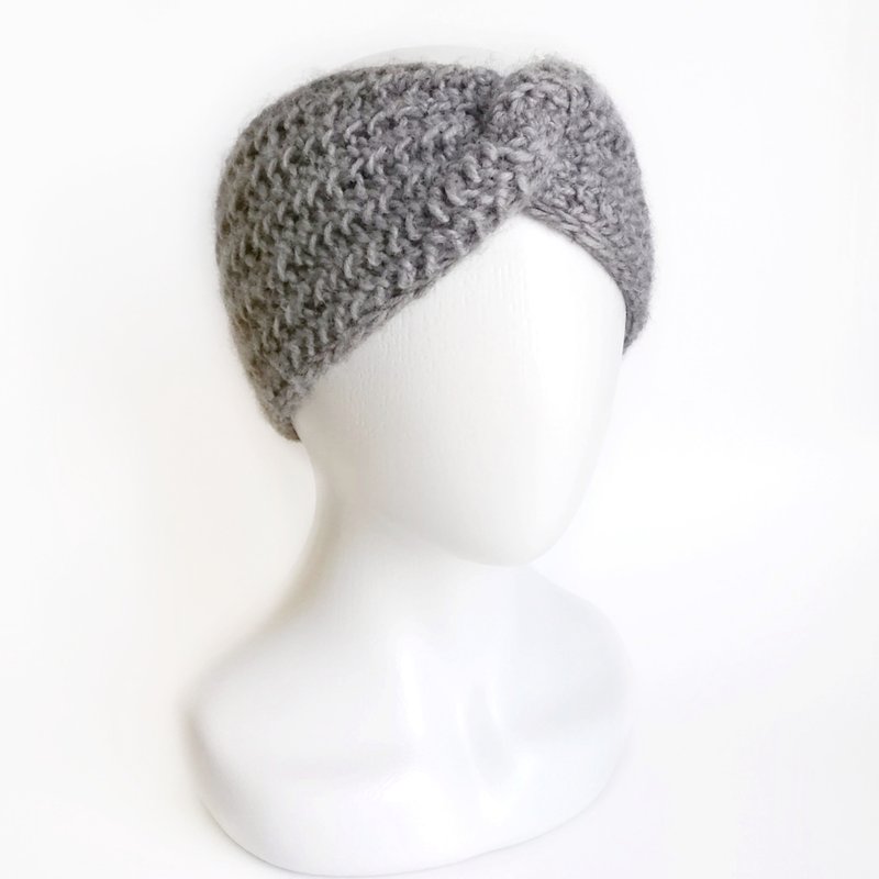 Headband knitted, Twist headband, Ear warmer, Boho headband, Warm knot headband - ที่คาดผม - ขนแกะ สีเทา