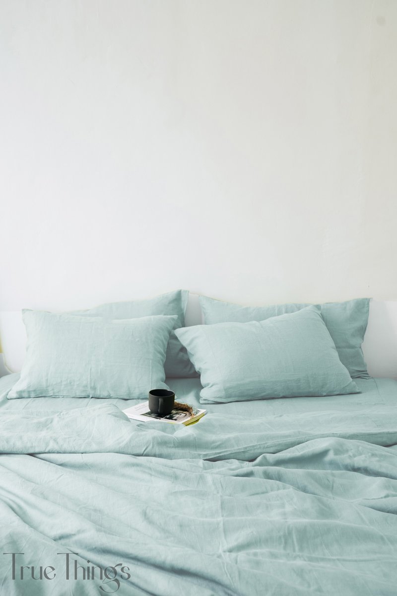 Sea glass linen pillowcase / Blue pillow cover / Euro, American, Taiwan size - 寢具/床包 - 亞麻 藍色