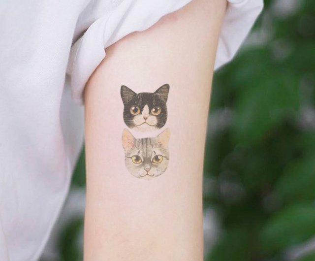 Tuタトゥーステッカー かわいい猫2頭のタトゥー防水タトゥーオリジナル ショップ Touch U Tattoo タトゥーシール Pinkoi