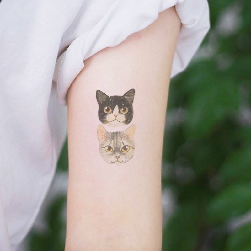 TU tattoo stickers - Cute cat 2 heads tattoos waterproof tattoo  Original - Temporary Tattoos - Paper Multicolor
