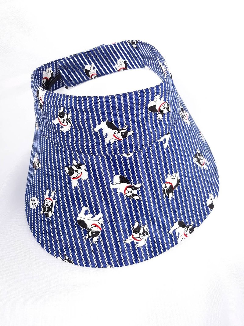 藍色條紋法鬥犬運動遮陽帽 - 帽子 - 棉．麻 藍色