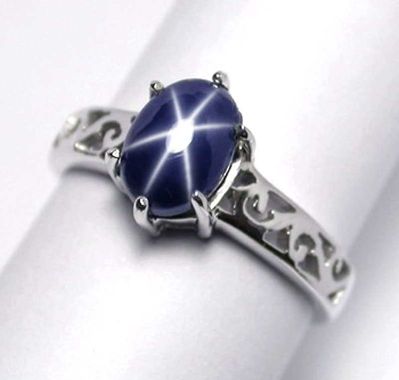3.05 ct Natural star blue sapphier ring silver sterling size 7.0 free resize - General Rings - Sterling Silver Blue