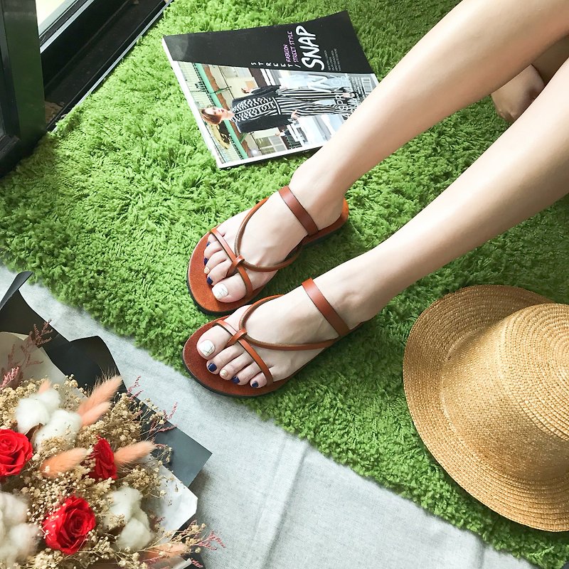 Handmade leather rope slippers vegetable tanned cowhide leather slippers - รองเท้าแตะ - หนังแท้ 