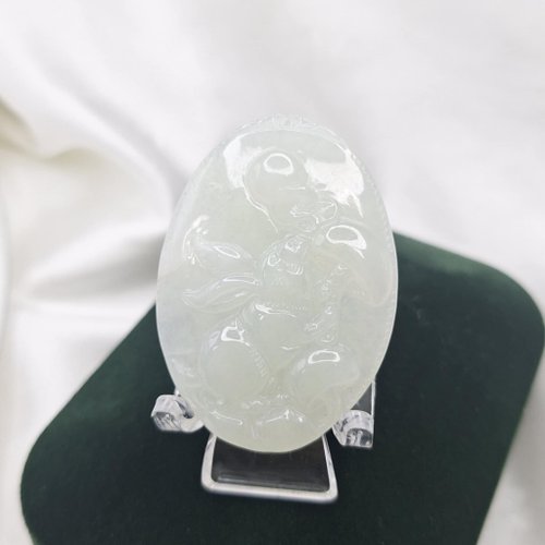 緣圓翡翠 冰潤 綠底 生肖 兔子 吊墜 玉牌 | 天然緬甸玉A貨翡翠