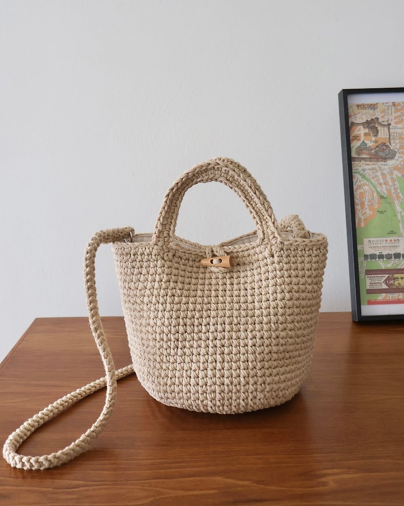 2.0 French Montblanc Chestnut Two-Purpose Shoulder Bag Includes Internal Detachable Strap - Messenger Bags & Sling Bags - Cotton & Hemp Khaki