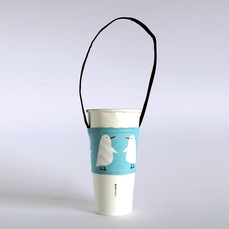 Double-sided penguin drink with a cup bag - ถุงใส่กระติกนำ้ - ผ้าฝ้าย/ผ้าลินิน สีน้ำเงิน
