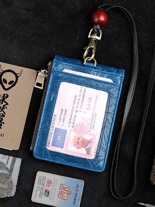 梵果 復古牛皮證件包 掛脖豎式 拉鏈零錢包 卡片工牌套