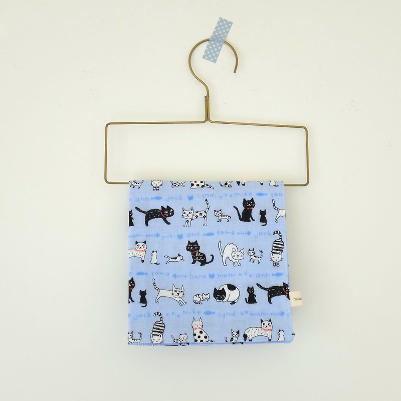 Everyday cats, cats, children lined up in double cotton yarn towels blue - Handkerchiefs & Pocket Squares - Cotton & Hemp Blue