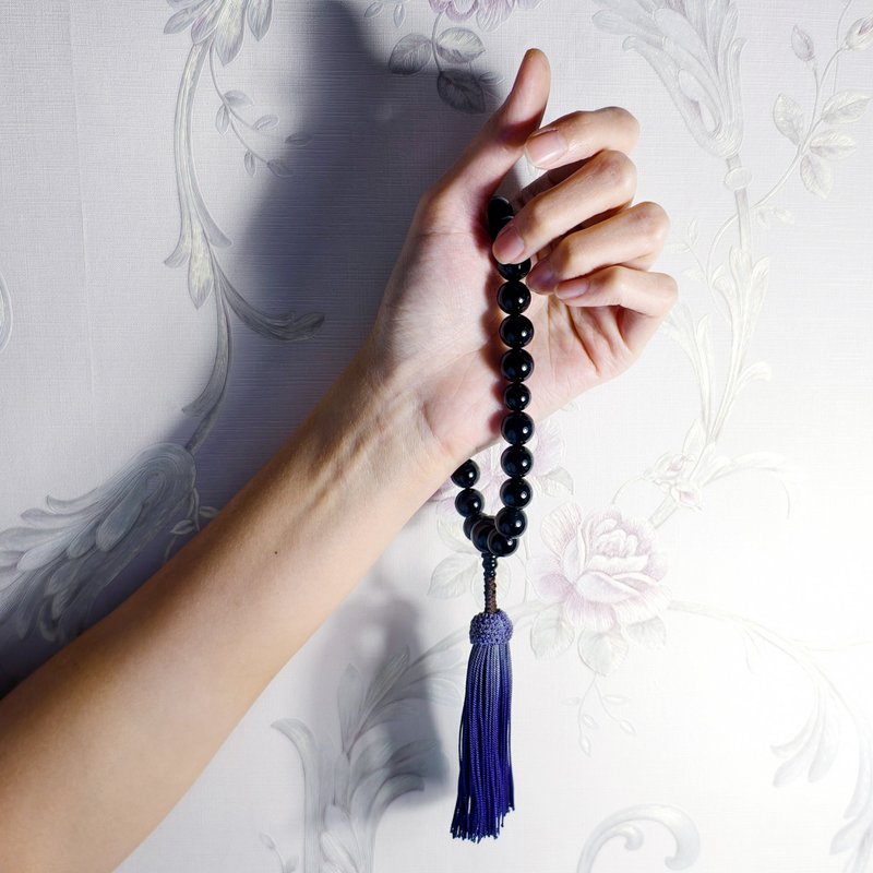 Top-grade Black Agate Japanese Prayer Beads Juzu Export to Japan Taiwan-Japan Friendship Prayer Gift - สร้อยข้อมือ - เครื่องเพชรพลอย สีดำ