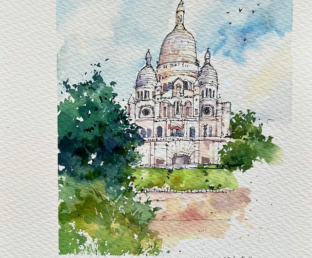 パリのサクレクール寺院の水彩スケッチ