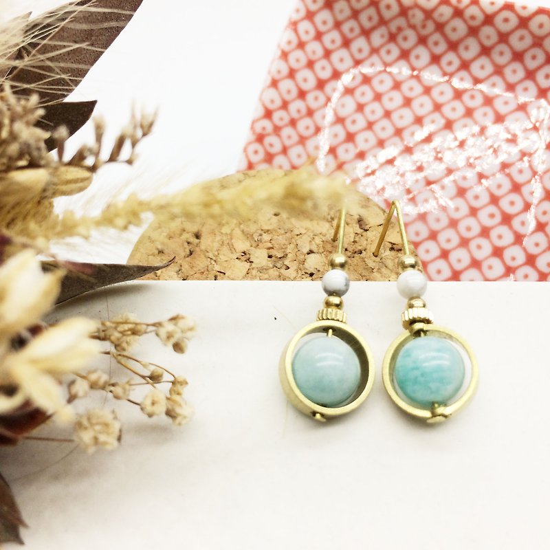 L natural stone forests groceries Bronze turning Stone earrings / l Baisong Shiershan ear hook Clip-On l - Earrings & Clip-ons - Gemstone Blue