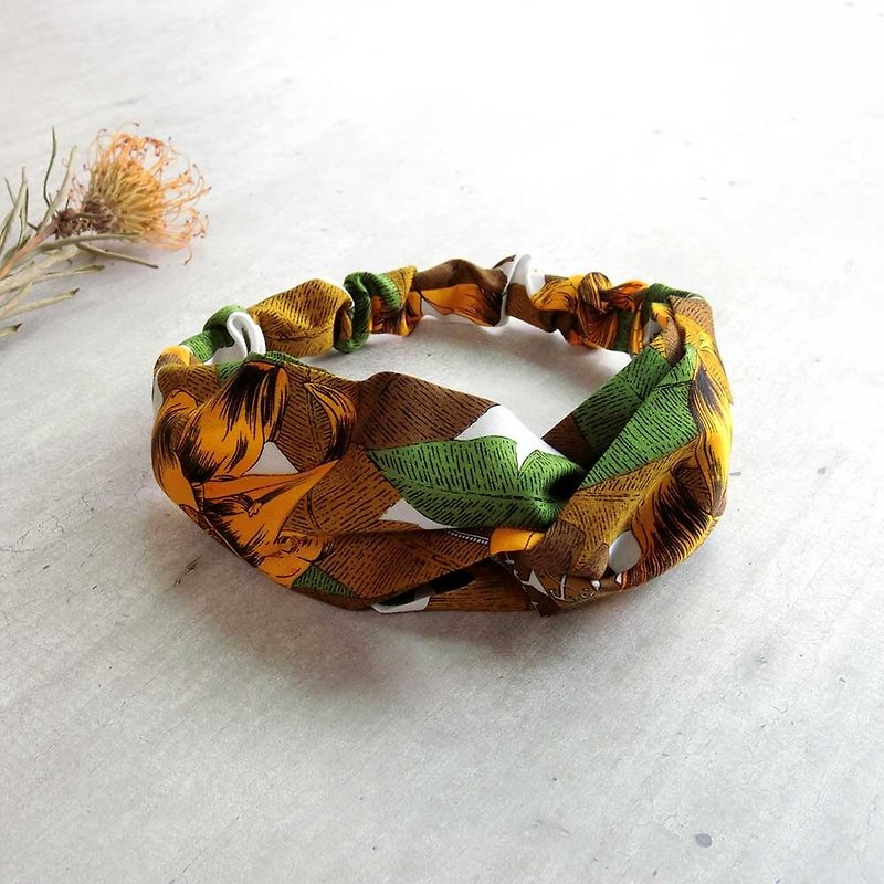[shell art] turmeric flower hair band - ที่คาดผม - ผ้าฝ้าย/ผ้าลินิน สีเหลือง