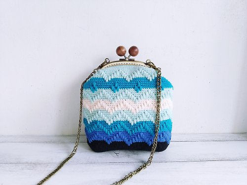 花兔手作 Hwatokki Handmade 波浪編織紋大木珠口金包 斜背包 側背包