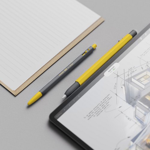 elago創意美學 Apple Pencil 2代MONAMI 153聯名套組(筆套+原子筆)-經典黃