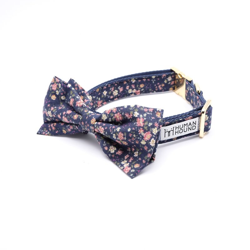 Navy with Pink Blossom - Collars & Leashes - Cotton & Hemp Blue