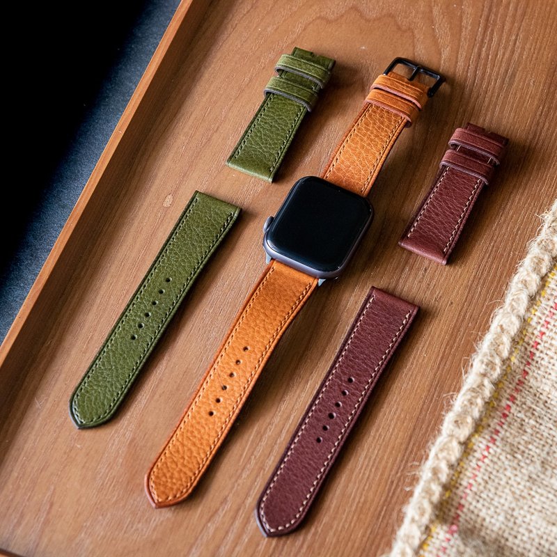 apple watch strap strap custom handmade strap Minerva Box leather collection - สายนาฬิกา - หนังแท้ สีนำ้ตาล