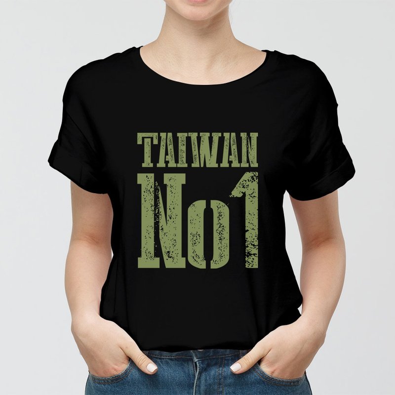 送禮推薦 文字中性棉T  Taiwan #1 情侶 大尺碼 親子PS136 - 女 T 恤 - 棉．麻 黑色