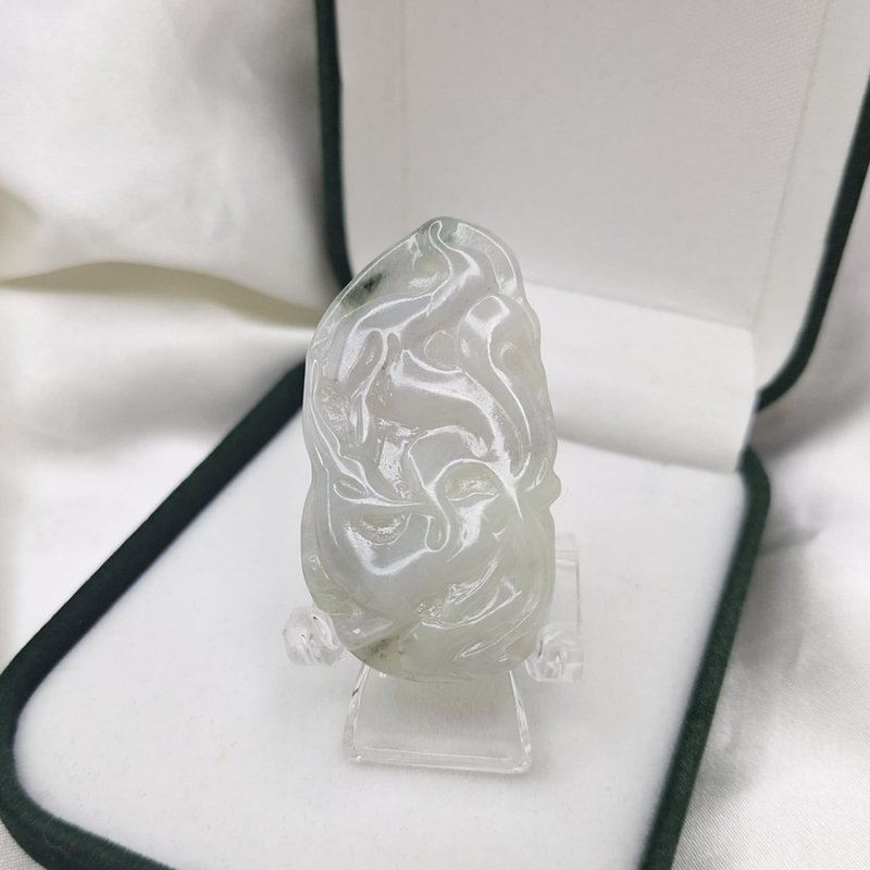 冰紫羅蘭飄花 九尾狐吊墜 牌件 玉墜 | 天然緬甸玉A貨翡翠 - 項鍊 - 玉石 