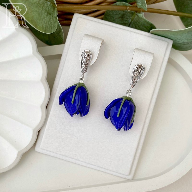 OOAK Silver Murano Glass Fall Earrings / Drop Dangle Murano Glass Beads Jewelry - Earrings & Clip-ons - Sterling Silver Blue