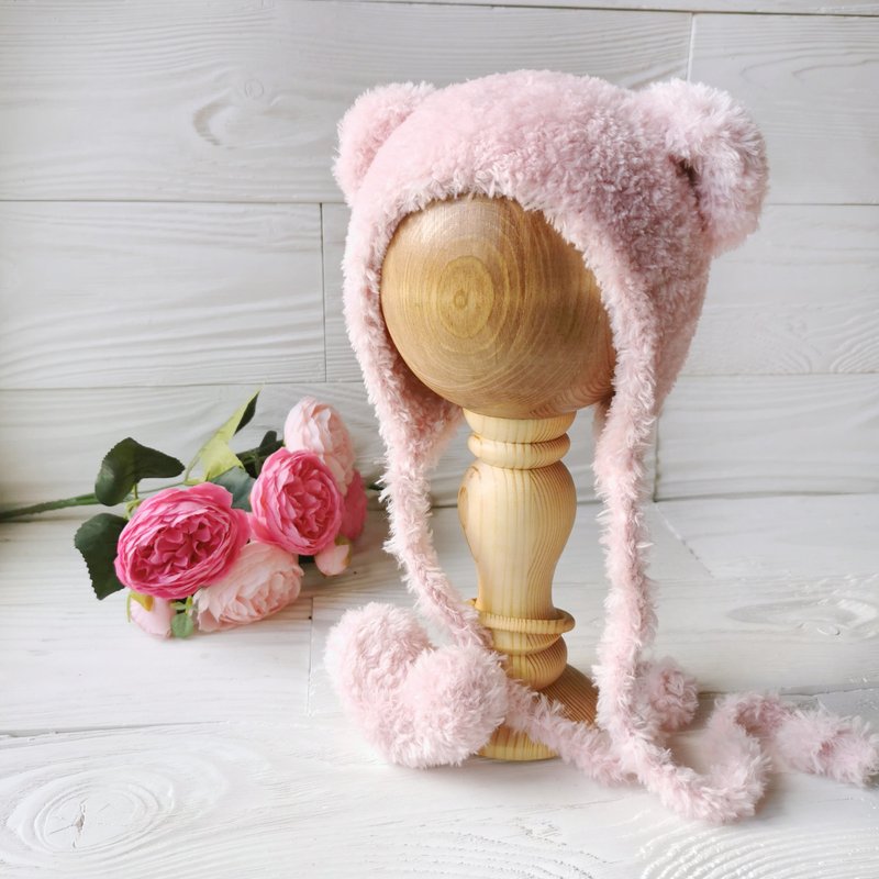 Newborn photo prop set bonnet teddy bear toy, teddy bear hat, fluffy small knitt - Kids' Toys - Other Materials 