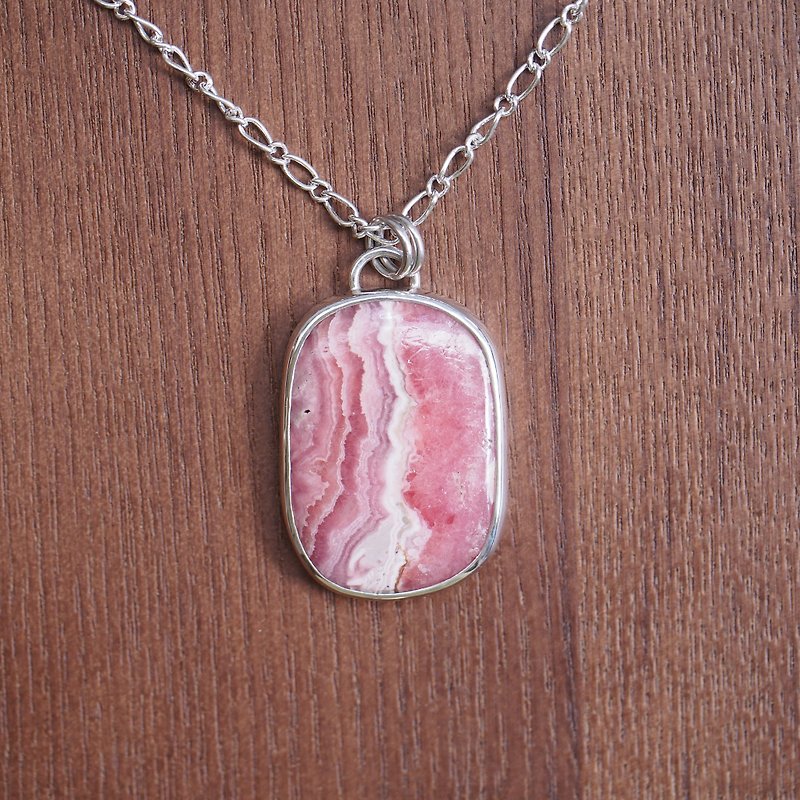 Rhodochrosite Sterling Sliver Handmade Necklace Big size - Necklaces - Gemstone Pink