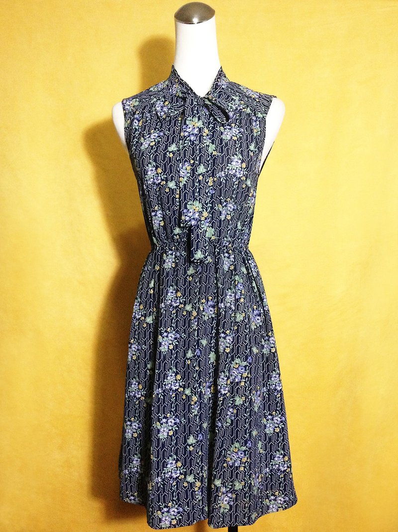 Ping pong ancient [ancient dress / flowers tie little chiffon sleeveless dress] foreign bring back VINTAGE - One Piece Dresses - Polyester Blue
