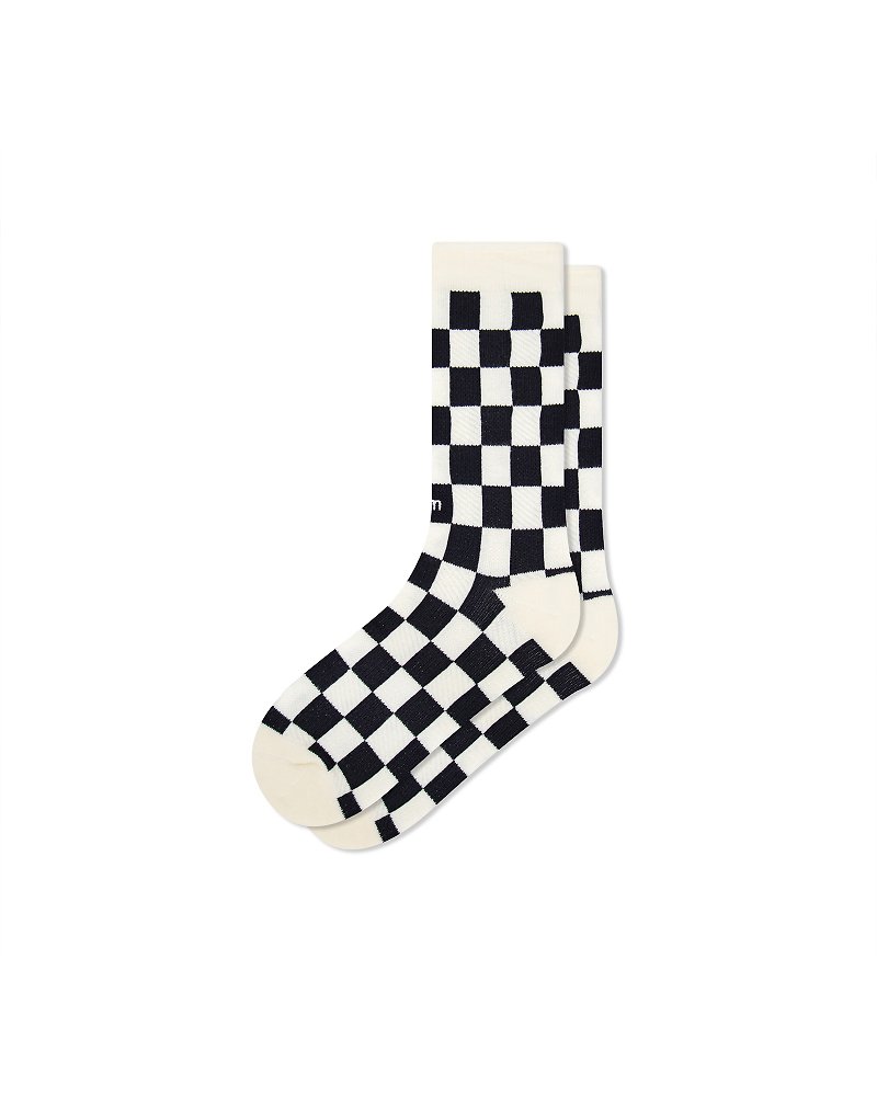 Checkered Crew Socks Twilight - Checkered Knit High Top - ถุงเท้า - ผ้าฝ้าย/ผ้าลินิน สีดำ
