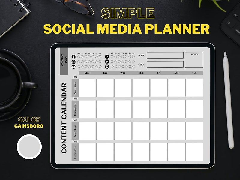 Social Media Content Planner Printable PDF, Post Content Planner, Marketing Plan - 筆記簿/手帳 - 其他材質 