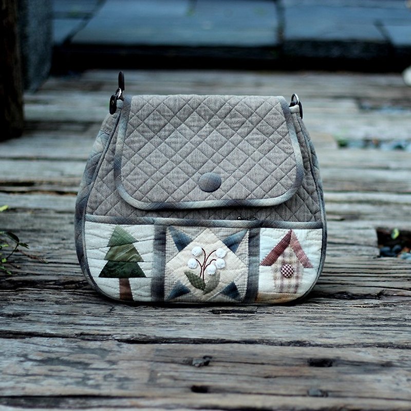 Patchwork backpack ❖ Japanese countryside wind after - ❖ handmade material package - เย็บปัก/ถักทอ/ใยขนแกะ - ผ้าฝ้าย/ผ้าลินิน สีเทา