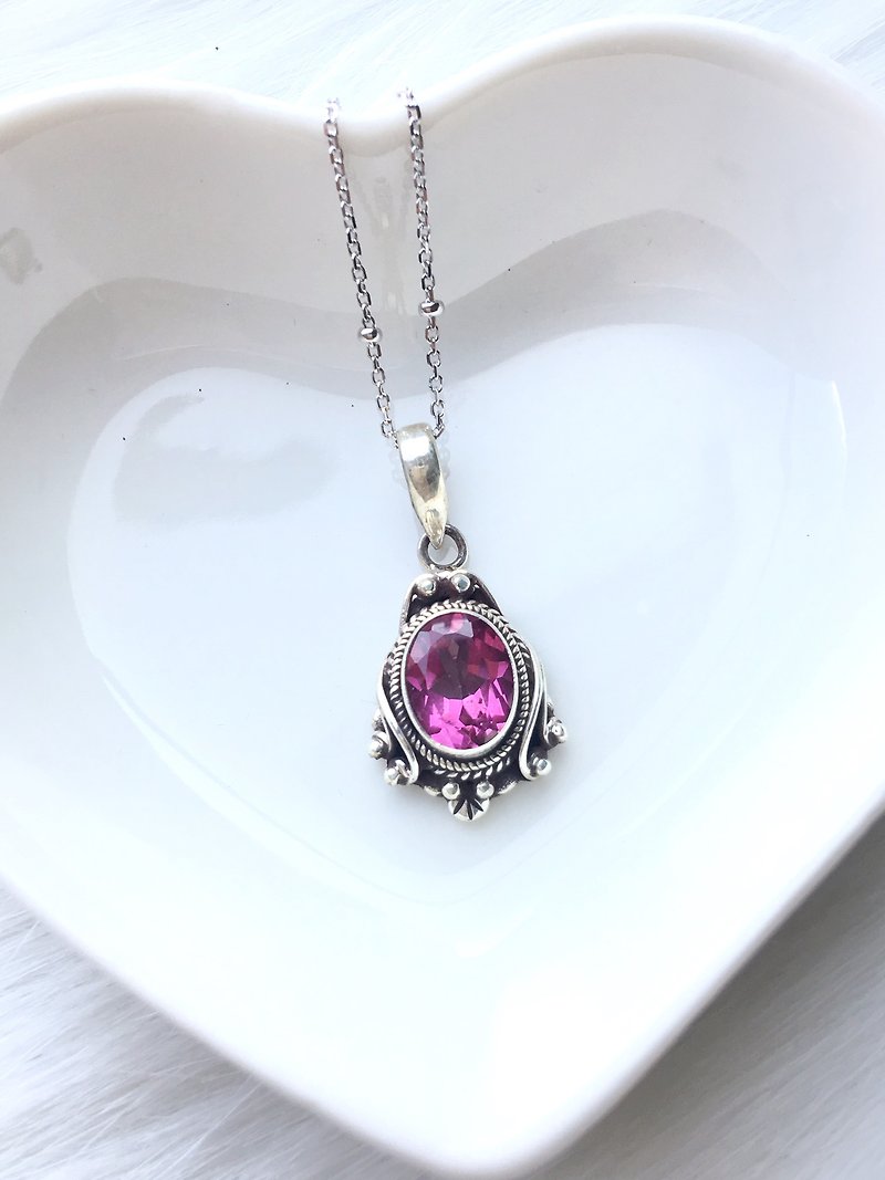 Pink topaz 925 Silver Magic Mirror Necklace - Necklaces - Gemstone Silver