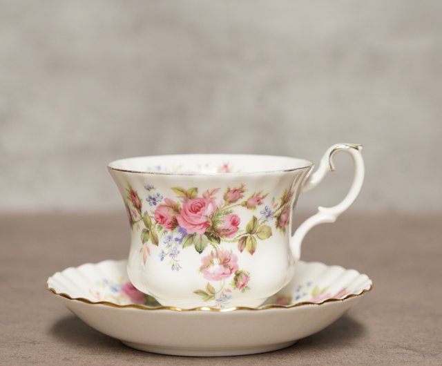 英國名瓷Royal Albert Moss Rose系列22k金骨瓷茶杯/咖啡杯組L&R