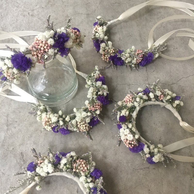 Dry wrist flower | main wedding hand flower | bridesmaid wrist flower | custom wrist flower - ช่อดอกไม้แห้ง - พืช/ดอกไม้ สีม่วง