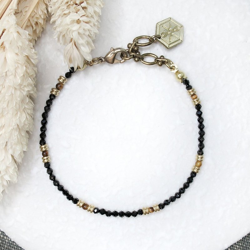 VIIART. Secretly embrace. Black spinel Bronze bracelet tiger eye Stone yellow - สร้อยข้อมือ - ทองแดงทองเหลือง สีดำ