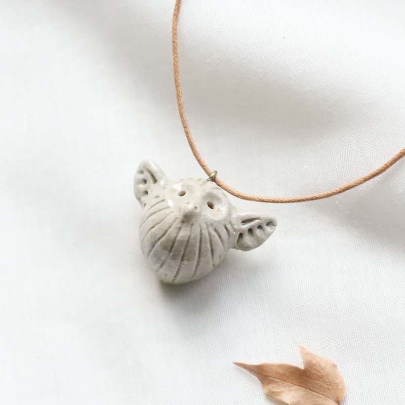 Firewood Owl Essential Oil Necklace B09 - Necklaces - Pottery White