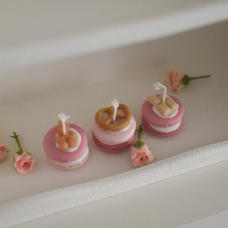 馬卡龍造型香氛蠟燭 三入一組莓果色系 - 香薰/精油/線香 - 其他材質 粉紅色