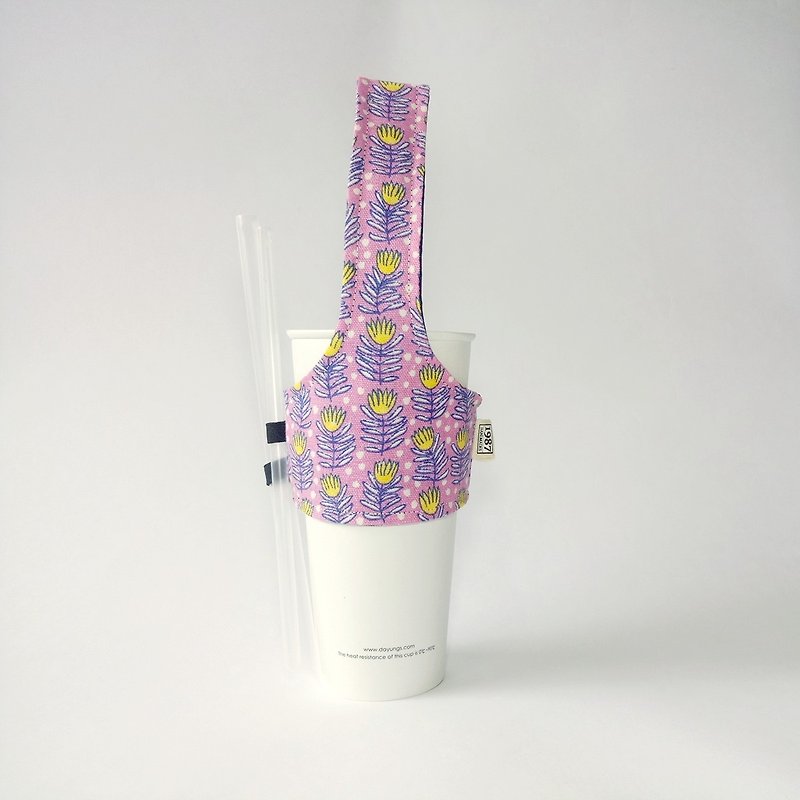 [blossoms] drink cup set green cup set - ถุงใส่กระติกนำ้ - ผ้าฝ้าย/ผ้าลินิน สึชมพู