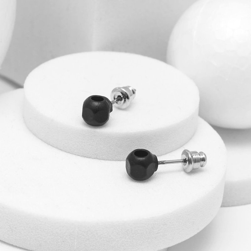 小六角耳環 Small Hexagon Earring(霧黑) - 耳環/耳夾 - 其他金屬 