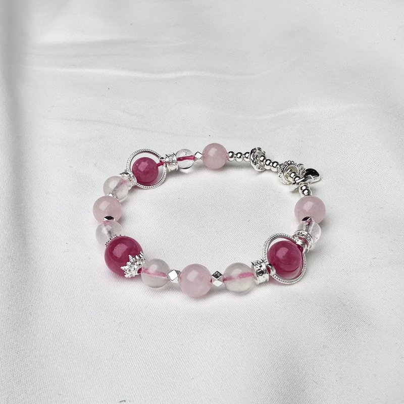 Rose Quartz Stone Moonlight White Asai/Love Peach Blossom/Natural Stone Crystal Bracelet Gift - Bracelets - Crystal Pink