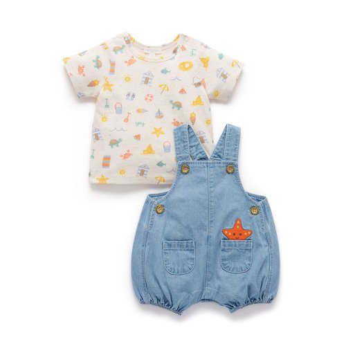 Purebaby有機棉 澳洲Purebaby有機棉嬰兒吊帶連身衣套裝 6M-2T 牛仔海星