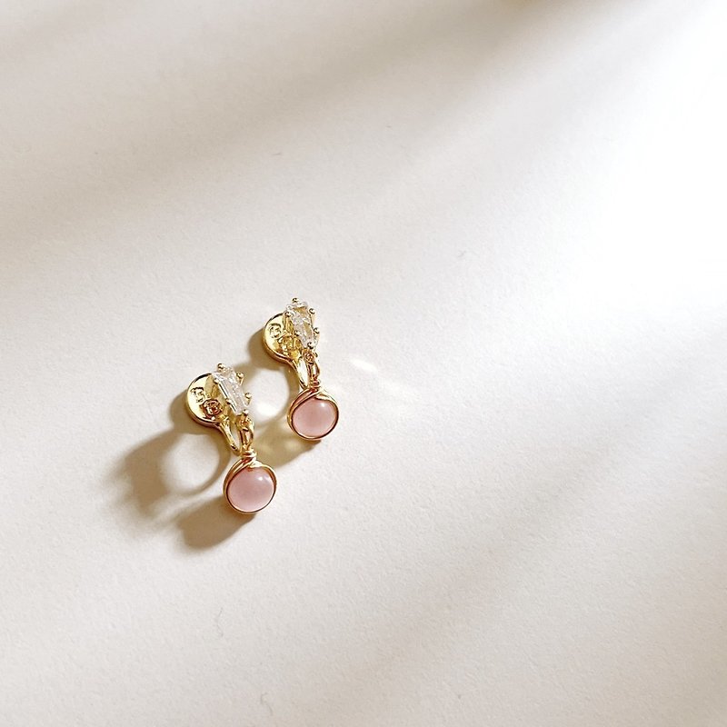 Clip-on Earrings | Minimalist Handwrap Short | Pink Cat's Eye - Earrings & Clip-ons - Other Materials Pink